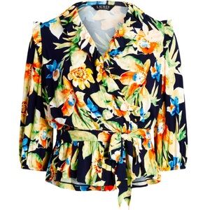 Ralph Lauren 3XL NAOT Orange and Yellow Peplum Blouse with 3/4 Sleeves belted